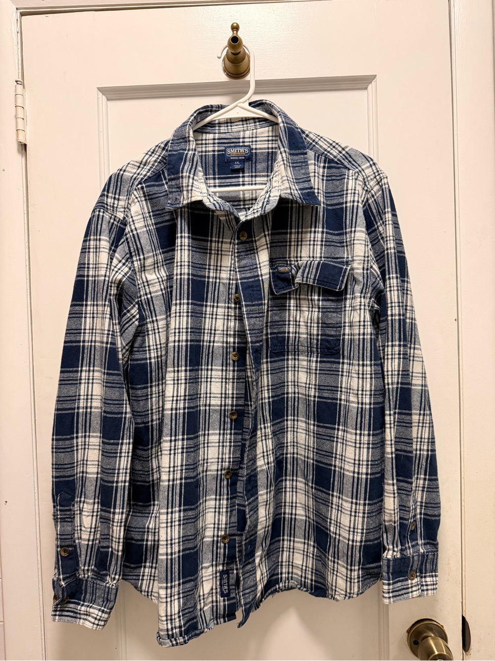 SMITH Blue and White Plaid Cotton Button-Down Shirt